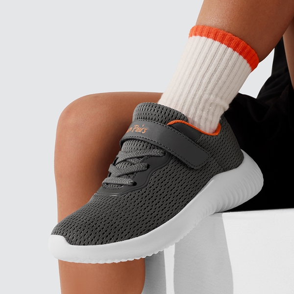 [EZ-Ons FunRun] Kids Tennis Comfortable Running Shoes - DARK GREY ORANGE - 1