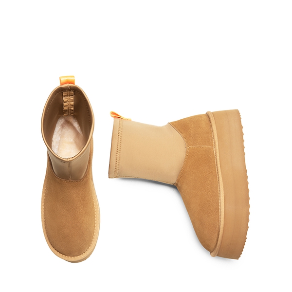 [FuzzyChic  Sock-Top Platform] Mid-calf Snow Boots - CHESTNUT - 7