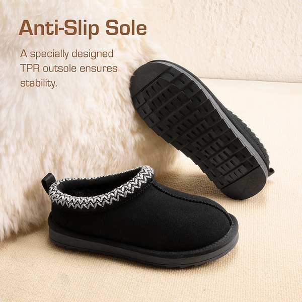 [FuzzyEasy Kid's  Slip-on] Winter Suede Slippers - BLACK - 4
