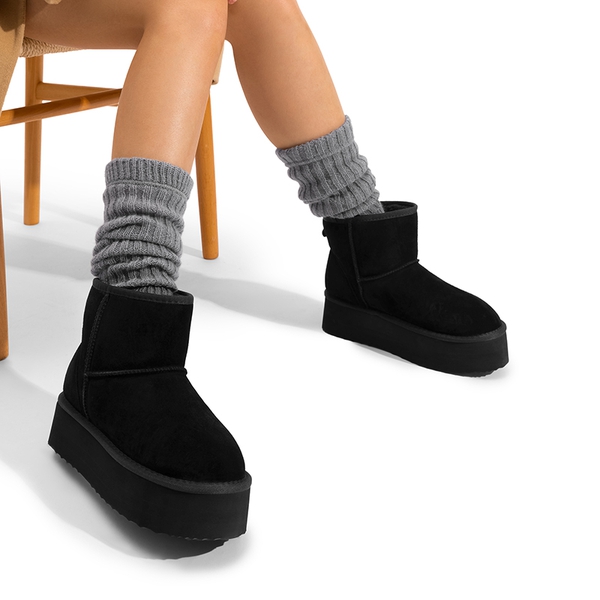 [FuzzyClassic Platform Low Boot] Genuine Suede Snow Boots - BLACK - 2