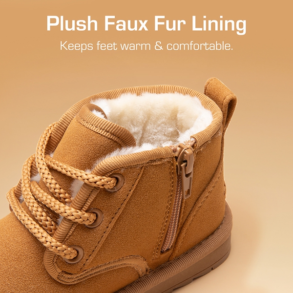 [FuzzyGo Kid's  Cozy] Snow Ankle Boots - CHESTNUT - 4