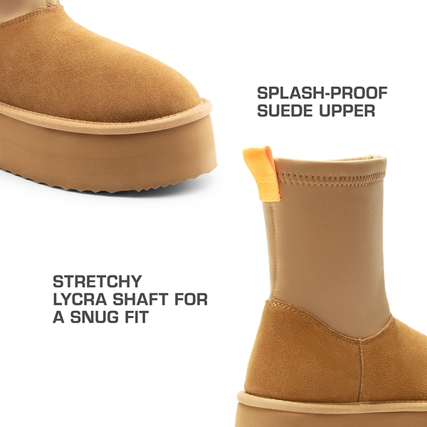 [FuzzyChic  Sock-Top Platform] Mid-calf Snow Boots - CHESTNUT - 4