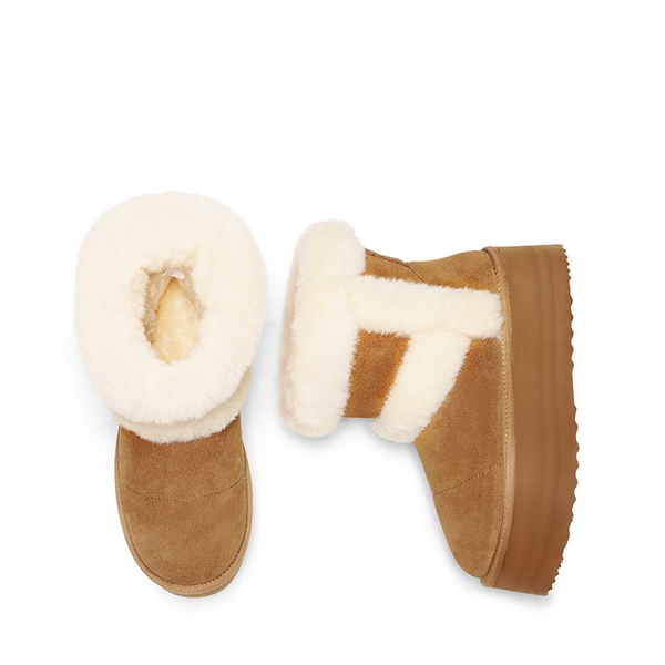 [FuzzyChic  Plush Platform] Thick-soled Fluffy Snow Boots - CHESTNUT - 7