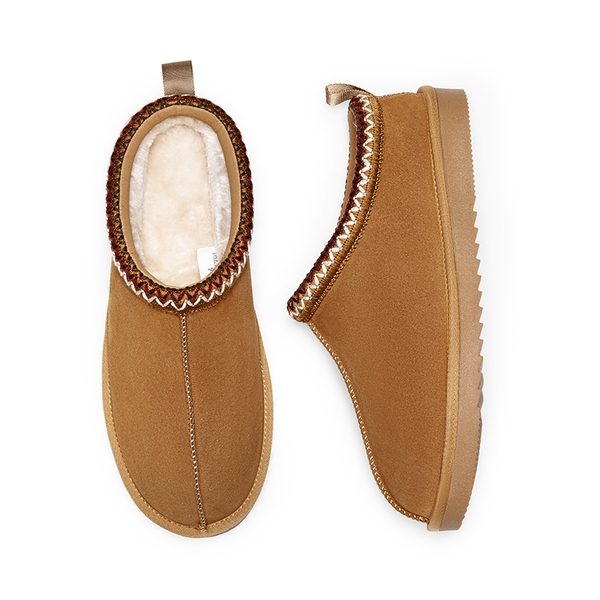[FuzzyEasy Men's  Slip-on] Suede Fur Slippers - CHESTNUT - 5