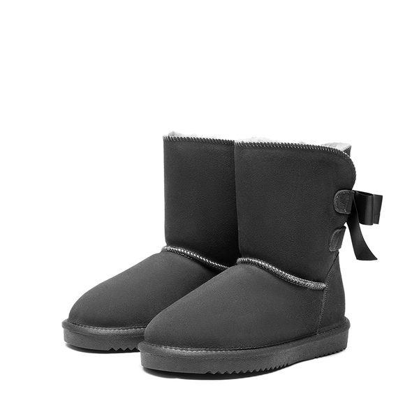 [FuzzyChic Bow] Suede Mid-calf Snow Boots - GREY - 5