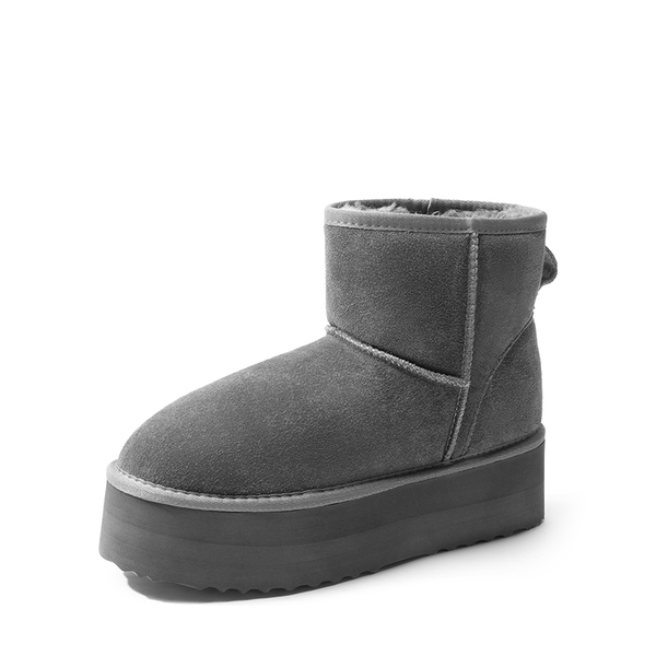 [FuzzyClassic Platform Low Boot] Genuine Suede Snow Boots - GREY -  0