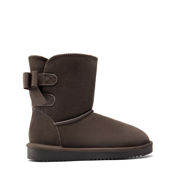 [FuzzyChic Bow] Suede Mid-calf Snow Boots - TAUPE - 2