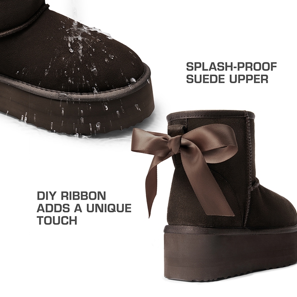 [FuzzyClassic Platform Low Boot] Genuine Suede Snow Boots - BROWN - 8