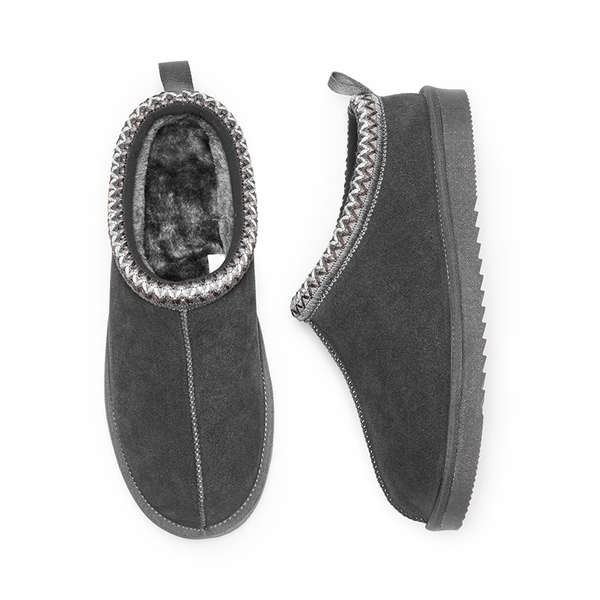 [FuzzyEasy Men's  Slip-on] Suede Fur Slippers - GREY - 5