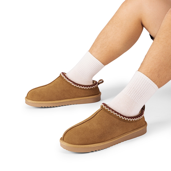 [FuzzyEasy Men's  Slip-on] Suede Fur Slippers - CHESTNUT - 2