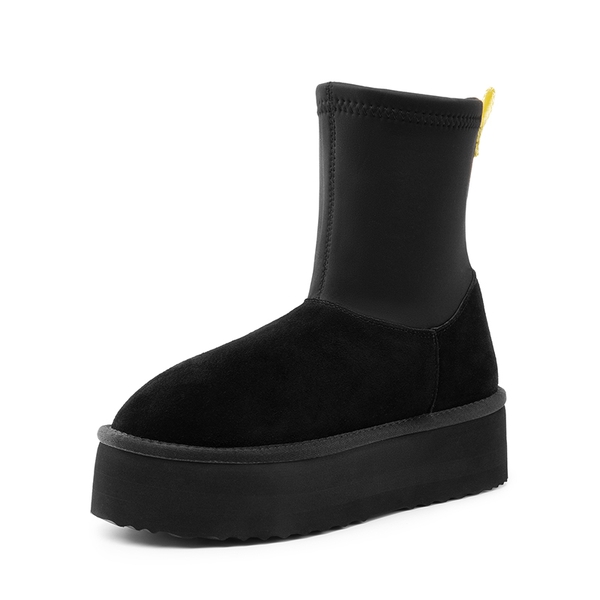[FuzzyChic  Sock-Top Platform] Mid-calf Snow Boots - BLACK -  0