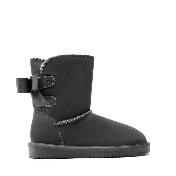 [FuzzyChic Bow] Suede Mid-calf Snow Boots - GREY - 2