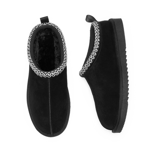 [FuzzyEasy Men's  Slip-on] Suede Fur Slippers - BLACK - 5