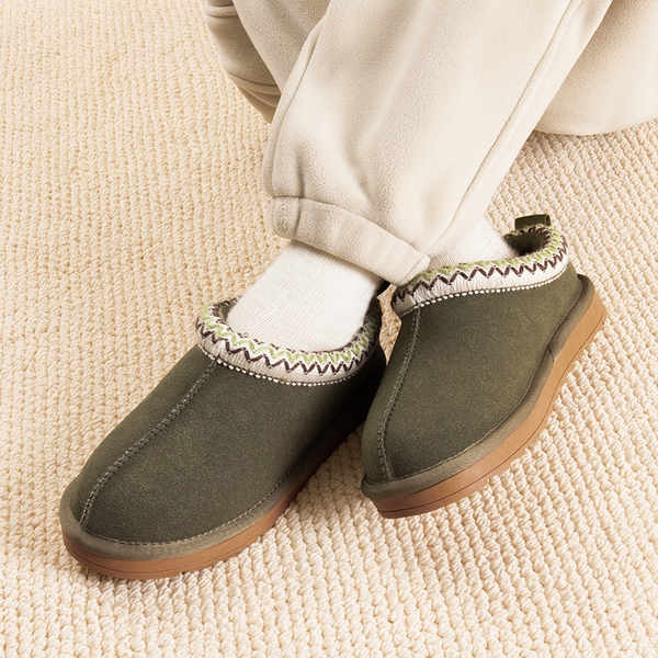 [FuzzyEasy Kid's  Slip-on] Winter Suede Slippers - OLIVE GREEN - 1