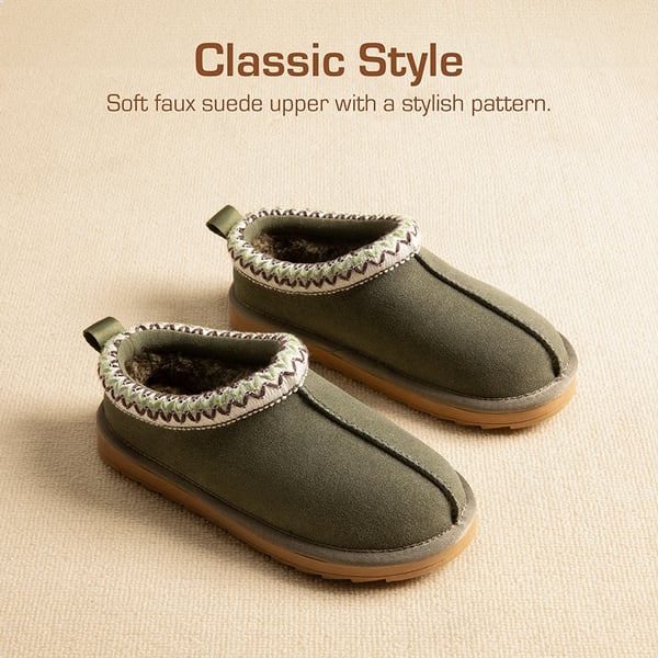 [FuzzyEasy Kid's  Slip-on] Winter Suede Slippers - OLIVE GREEN - 2