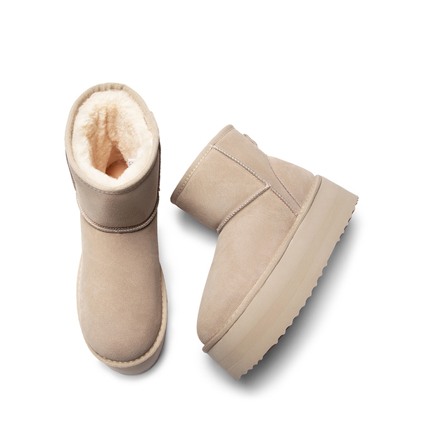 [FuzzyClassic Platform Low Boot] Genuine Suede Snow Boots - SAND - 6