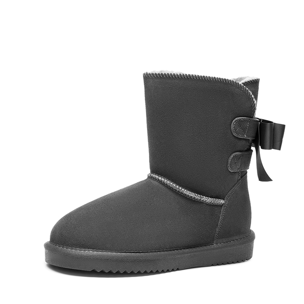 [FuzzyChic Bow] Suede Mid-calf Snow Boots - GREY -  0