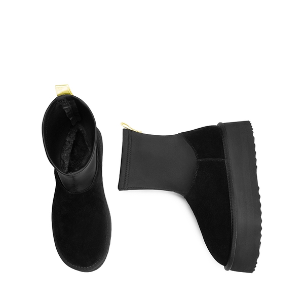 [FuzzyChic  Sock-Top Platform] Mid-calf Snow Boots - BLACK - 7