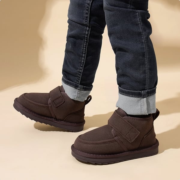 [FuzzyGo Kid's  Cozy Tap] Suede Snow Boots - BROWN - 1