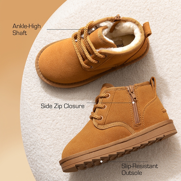 [FuzzyGo Kid's  Cozy] Snow Ankle Boots - CHESTNUT - 1