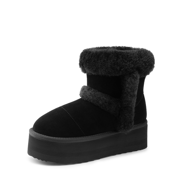 [FuzzyChic  Plush Platform] Thick-soled Fluffy Snow Boots - BLACK -  0