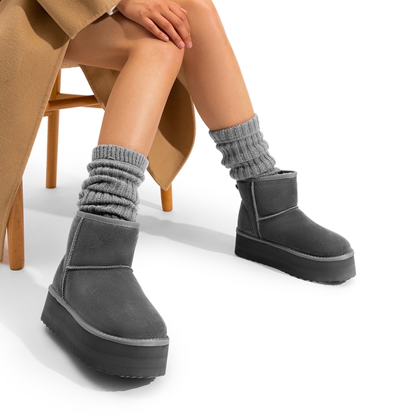 [FuzzyClassic Platform Low Boot] Genuine Suede Snow Boots - GREY - 2