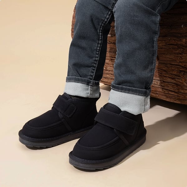 [FuzzyGo Kid's  Cozy Tap] Suede Snow Boots - BLACK - 1