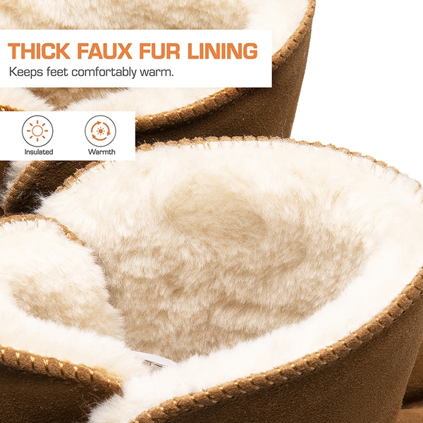 [FuzzyChic Bow] Suede Mid-calf Snow Boots - CHESTNUT - 6
