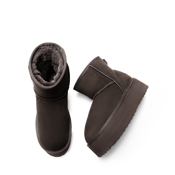 [FuzzyClassic Platform Low Boot] Genuine Suede Snow Boots - BROWN - 6