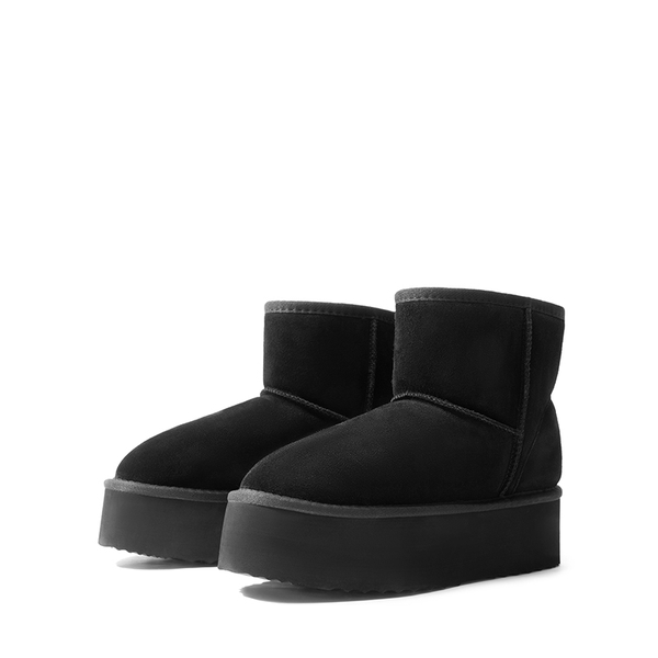 [FuzzyClassic Platform Low Boot] Genuine Suede Snow Boots - BLACK - 5