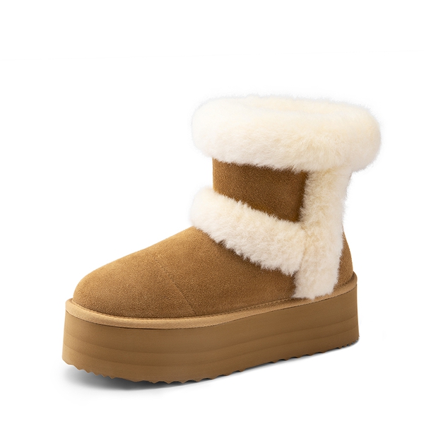 [FuzzyChic  Plush Platform] Thick-soled Fluffy Snow Boots - CHESTNUT -  0