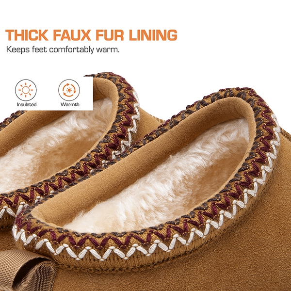 [FuzzyEasy Men's  Slip-on] Suede Fur Slippers - CHESTNUT - 6