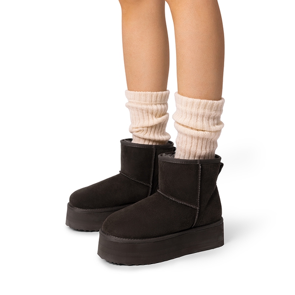 [FuzzyClassic Platform Low Boot] Genuine Suede Snow Boots - BROWN - 1