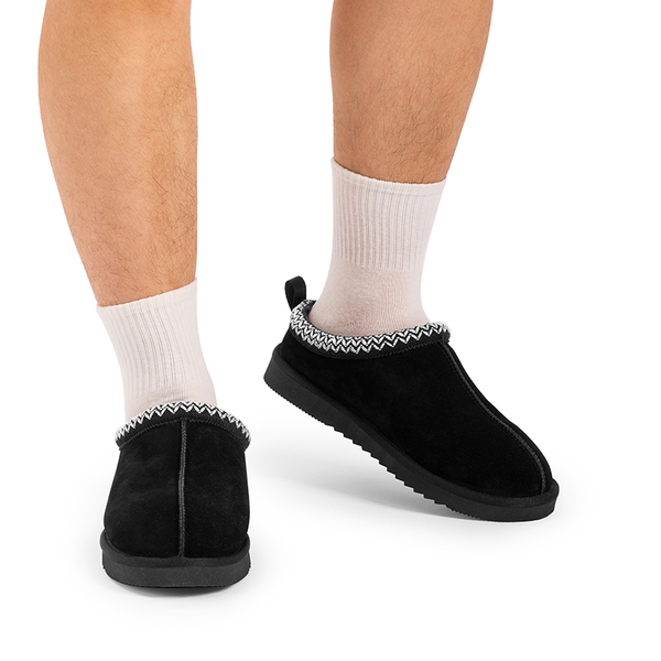 [FuzzyEasy Men's  Slip-on] Suede Fur Slippers - BLACK - 1