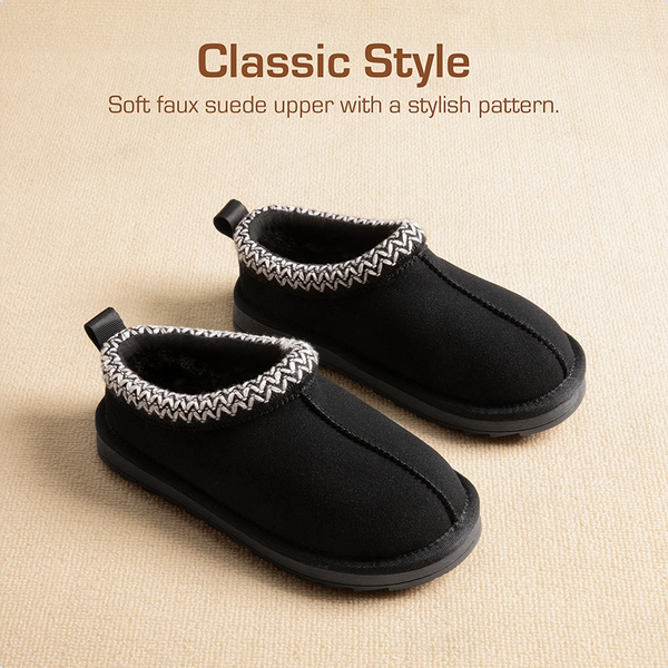 [FuzzyEasy Kid's  Slip-on] Winter Suede Slippers - BLACK - 2