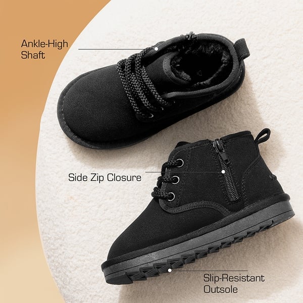 [FuzzyGo Kid's  Cozy] Snow Ankle Boots - BLACK - 1