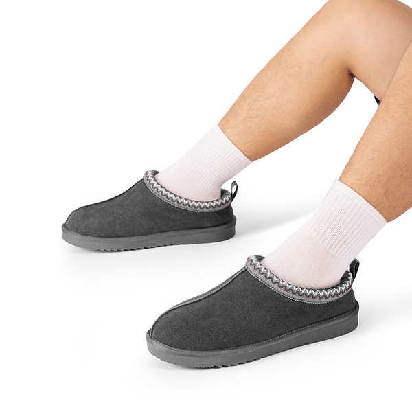 [FuzzyEasy Men's  Slip-on] Suede Fur Slippers - GREY - 2