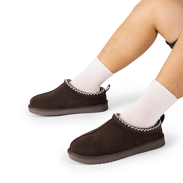 [FuzzyEasy Men's  Slip-on] Suede Fur Slippers - BROWN - 2