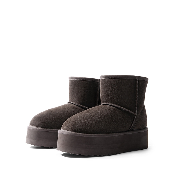 [FuzzyClassic Platform Low Boot] Genuine Suede Snow Boots - BROWN - 5
