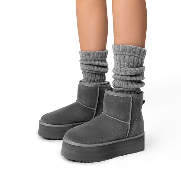 [FuzzyClassic Platform Low Boot] Genuine Suede Snow Boots - GREY - 1