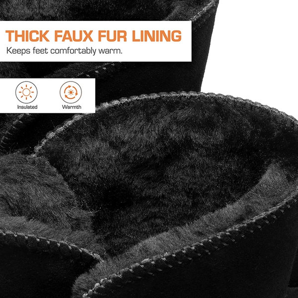 [FuzzyChic Bow] Suede Mid-calf Snow Boots - BLACK - 6