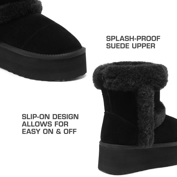 [FuzzyChic  Plush Platform] Thick-soled Fluffy Snow Boots - BLACK - 5