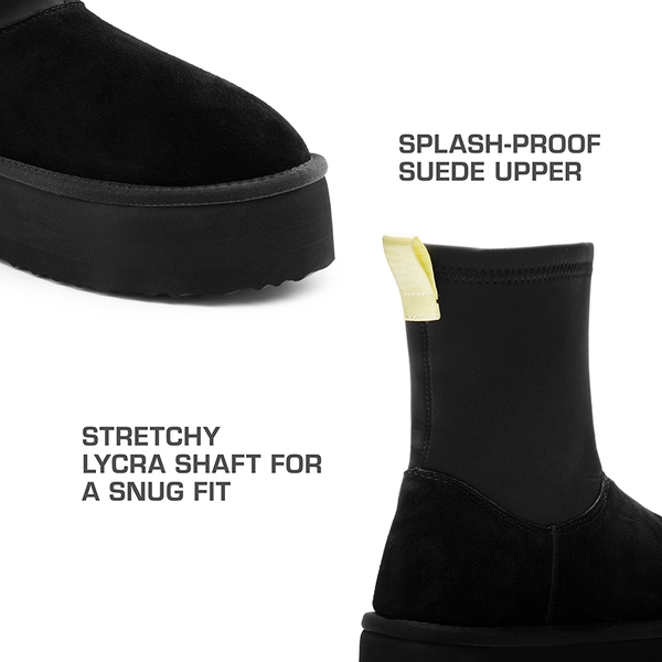 [FuzzyChic  Sock-Top Platform] Mid-calf Snow Boots - BLACK - 4