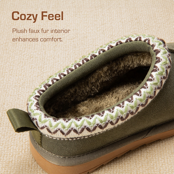 [FuzzyEasy Kid's  Slip-on] Winter Suede Slippers - OLIVE GREEN - 3
