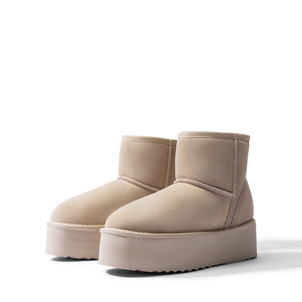 [FuzzyClassic Platform Low Boot] Genuine Suede Snow Boots - SAND - 5