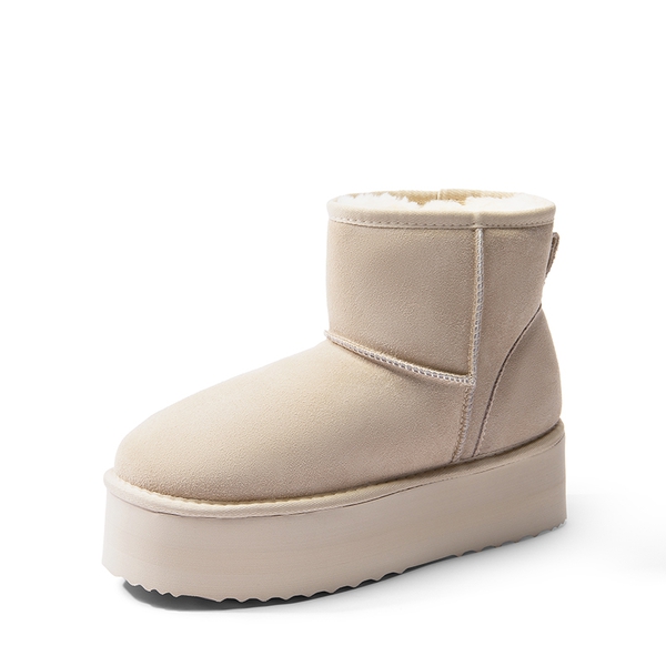 [FuzzyClassic Platform Low Boot] Genuine Suede Snow Boots - SAND -  0