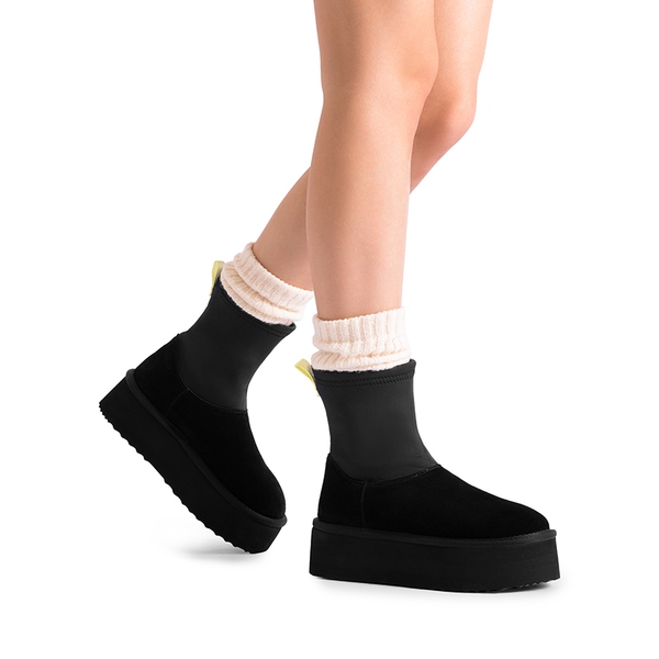 [FuzzyChic  Sock-Top Platform] Mid-calf Snow Boots - BLACK - 2