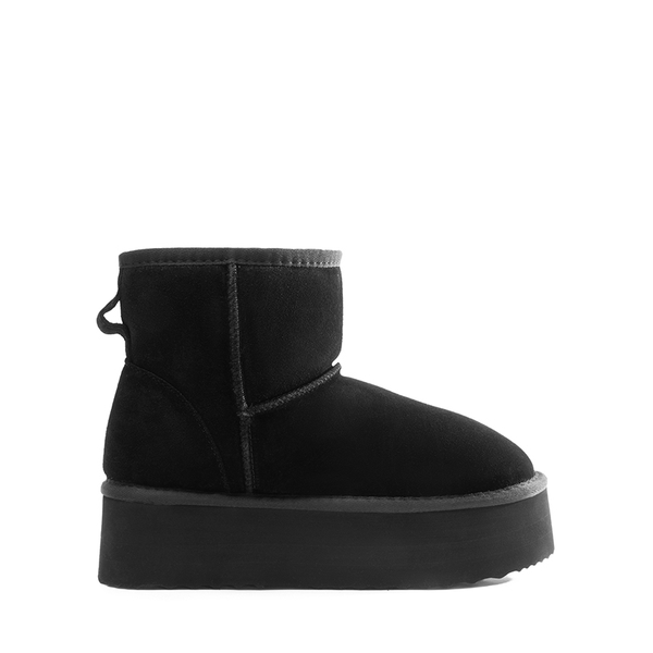 [FuzzyClassic Platform Low Boot] Genuine Suede Snow Boots - BLACK - 3