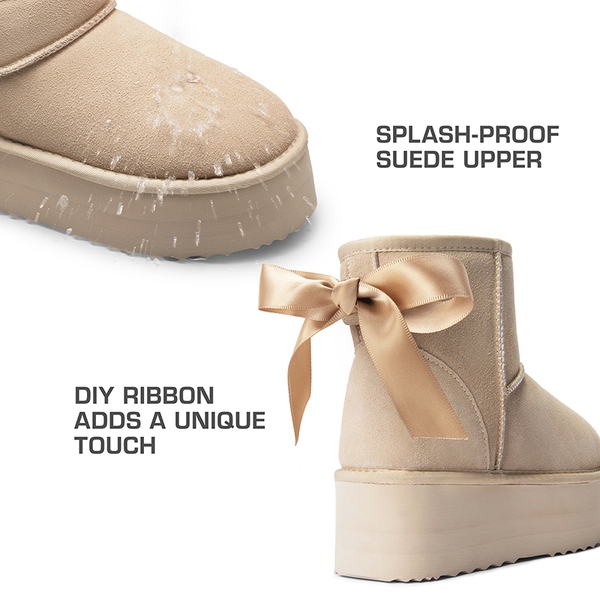 [FuzzyClassic Platform Low Boot] Genuine Suede Snow Boots - SAND - 8