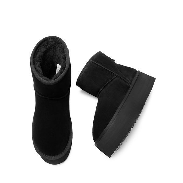[FuzzyClassic Platform Low Boot] Genuine Suede Snow Boots - BLACK - 6